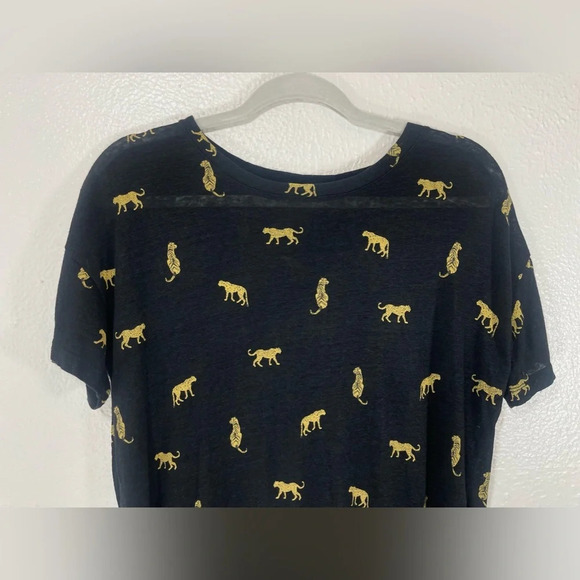 Rails Davie Black Wild Cats Linen Blend Sheer Tee Shirt Women’s Small Casual - Picture 4 of 14